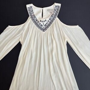 Knox Rose Cold Shoulder Blouse, Geometric Design V Neck Blouse, Knox‎ Rose L15